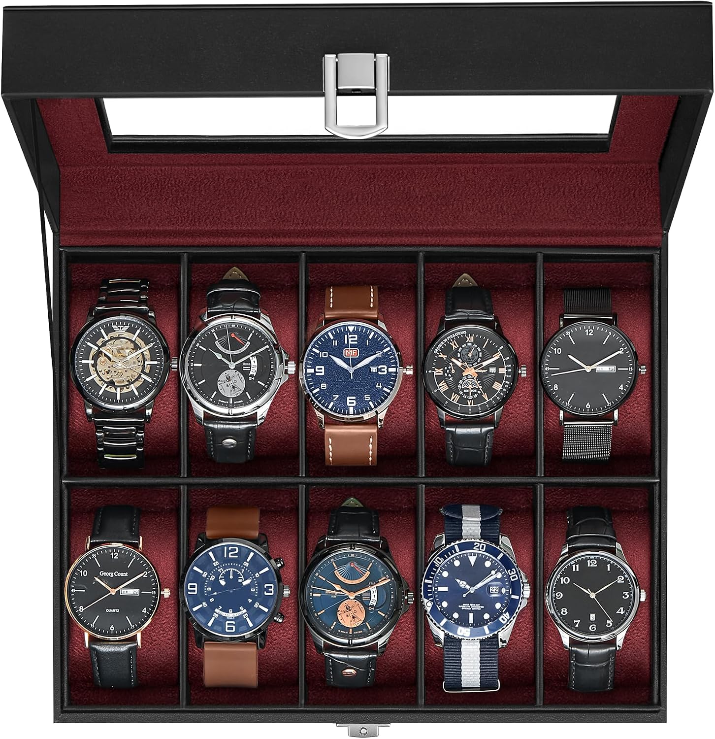 10-Slot Watch Box Organiser with Glass Lid