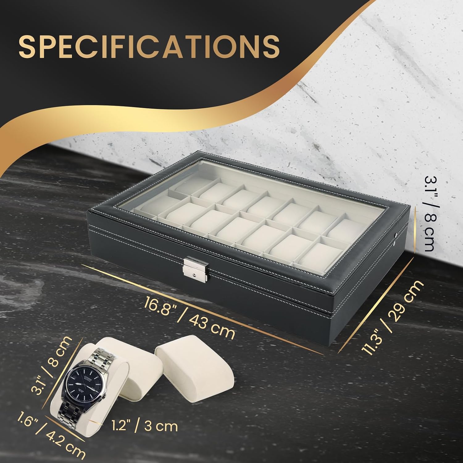 24-Slot Watch Collection Case, Black