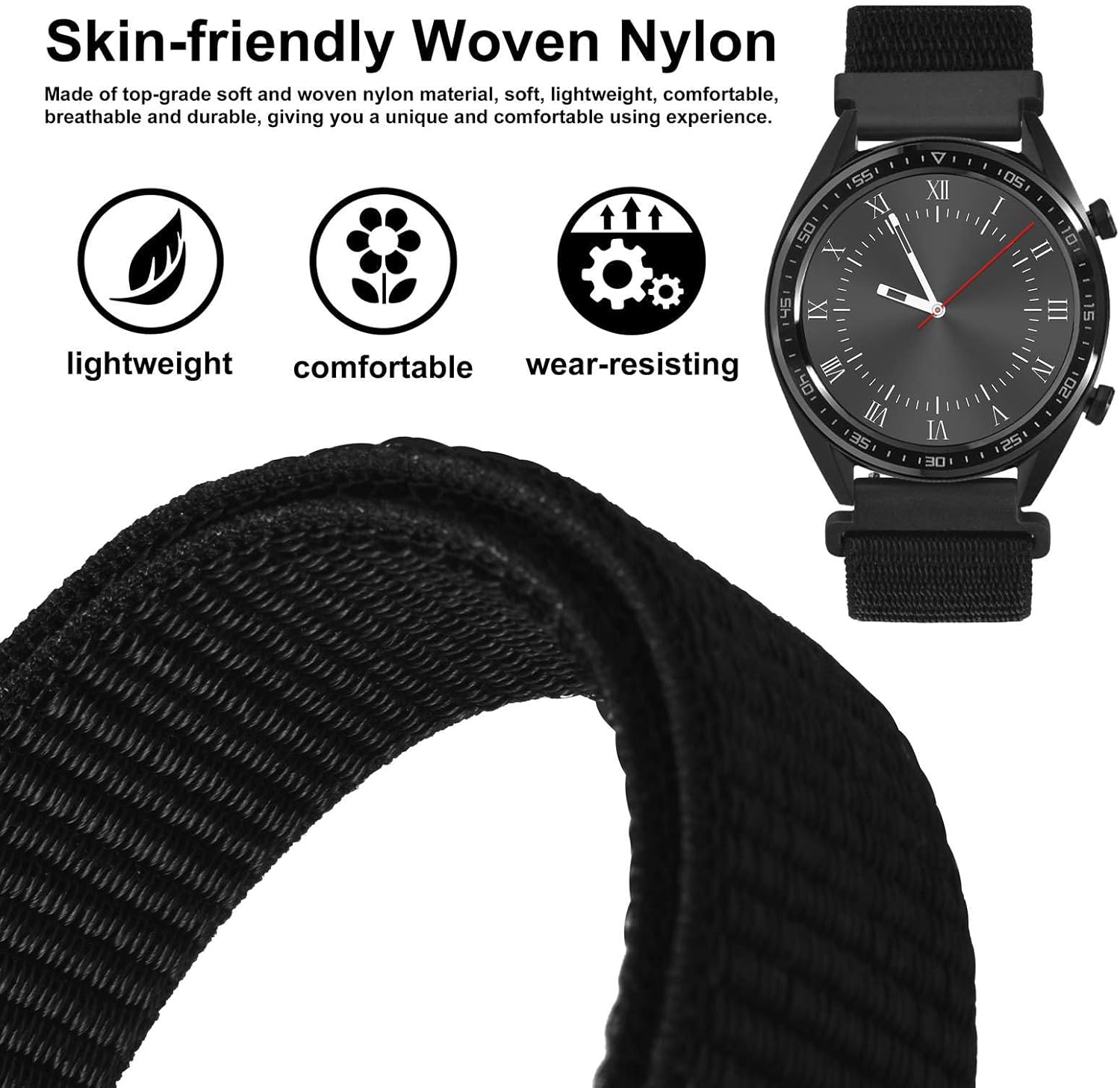 Adjustable Nylon Sport Loop Strap, 18 mm