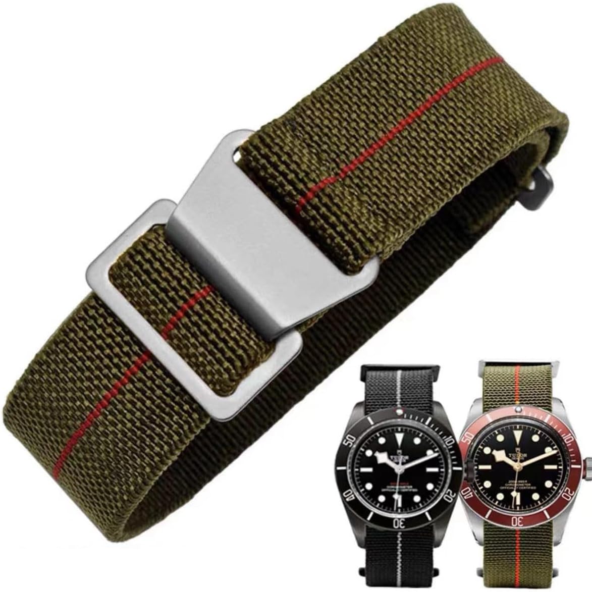 Elastic Military Nylon Watch Band, Paratrooper Style