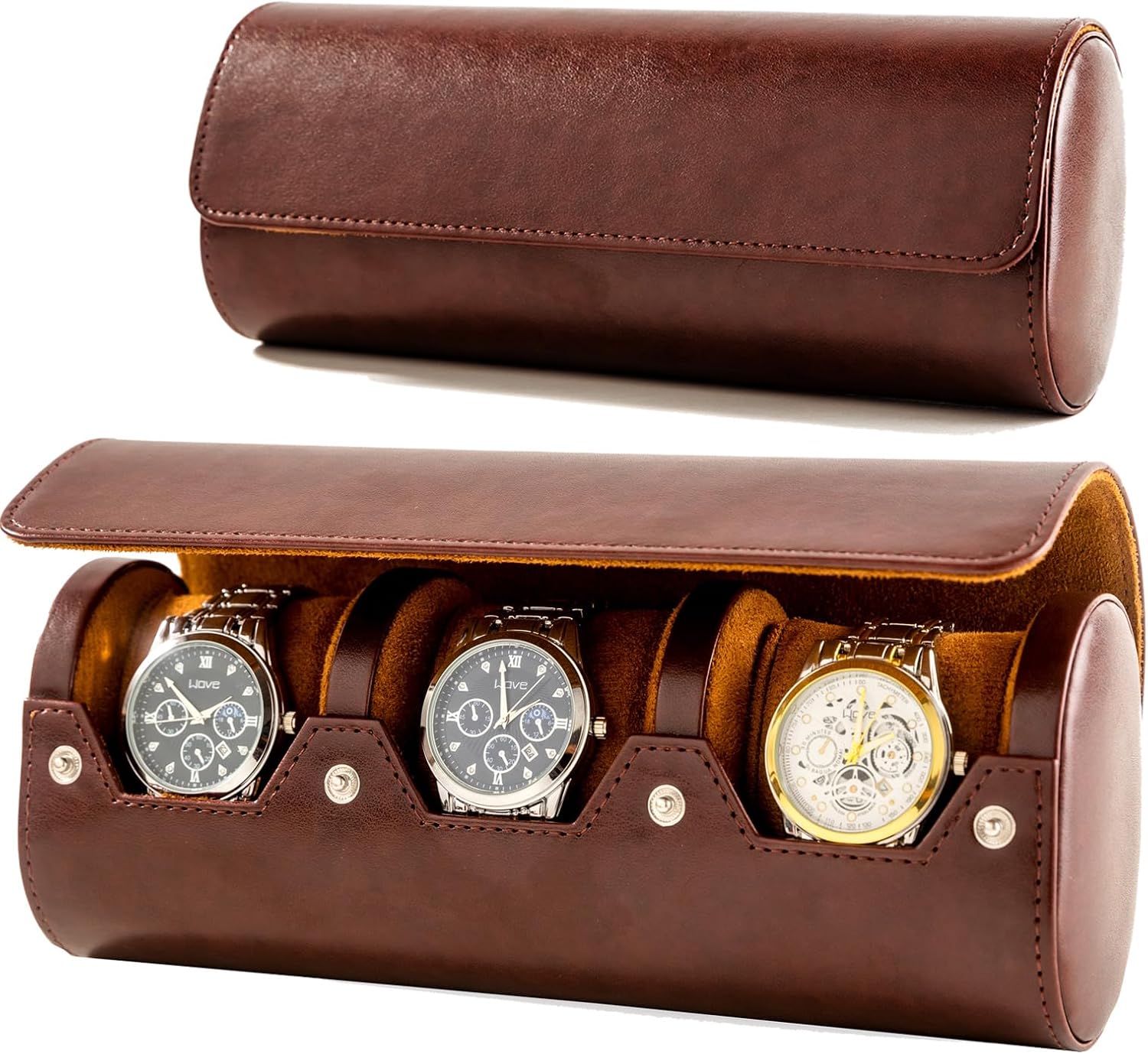 Leather Travel Watch Case, 3 Slots Leather Travel Watch Case, 3 Slots