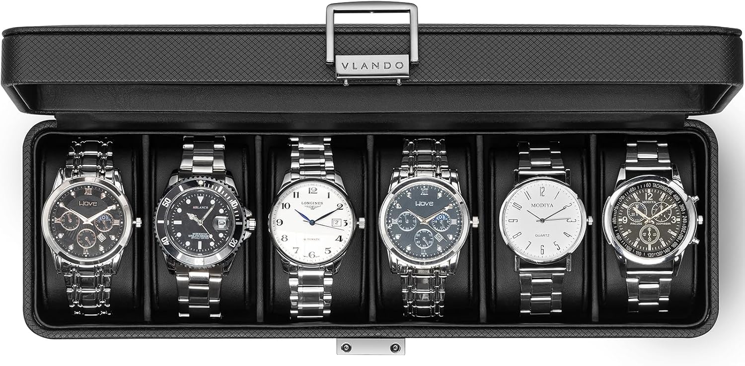Lockable 6-Slot Watch Box with Glass Lid